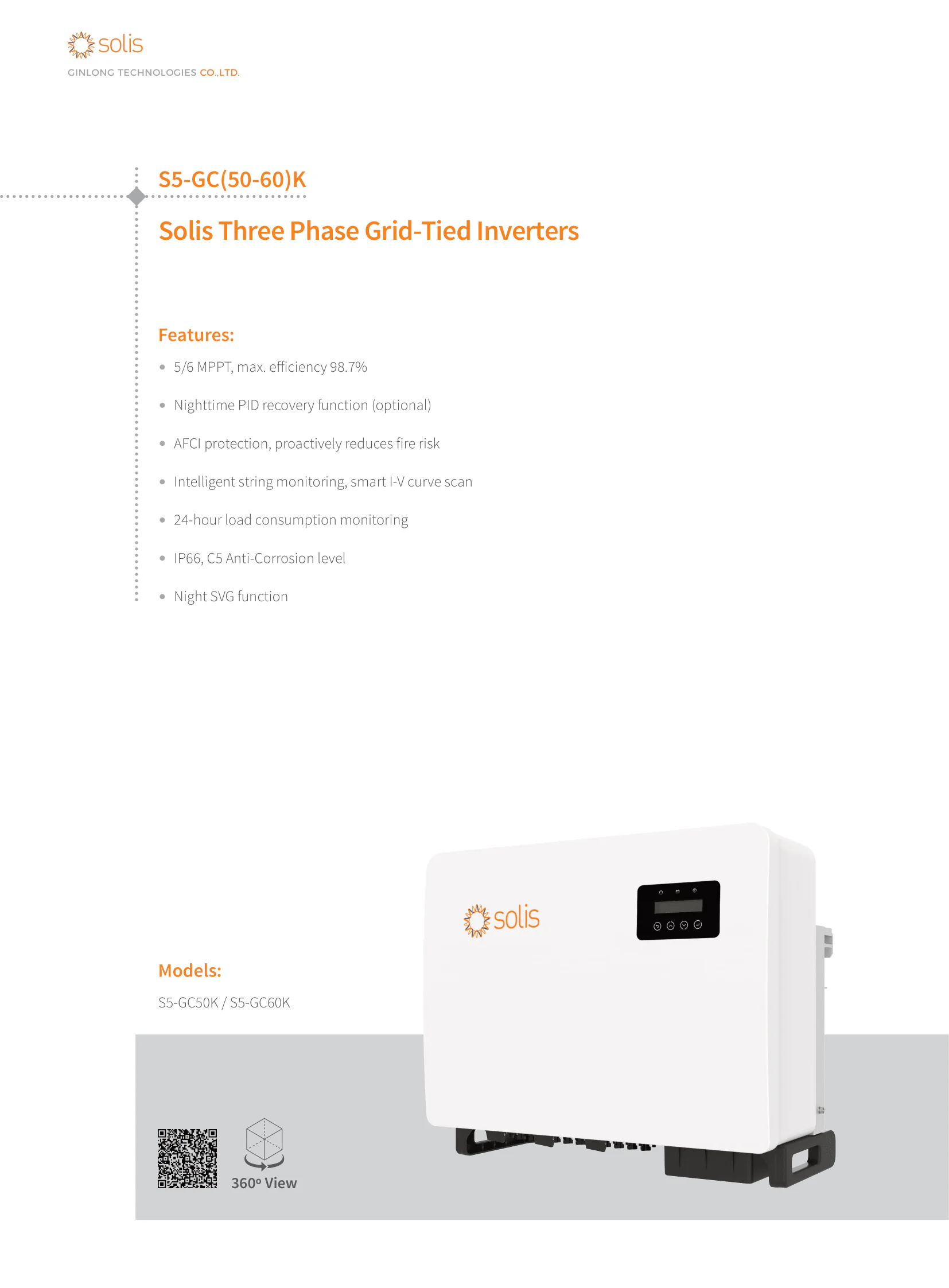 Solis S5-GC(50-60)K Three-Phase Grid-Tied Inverters